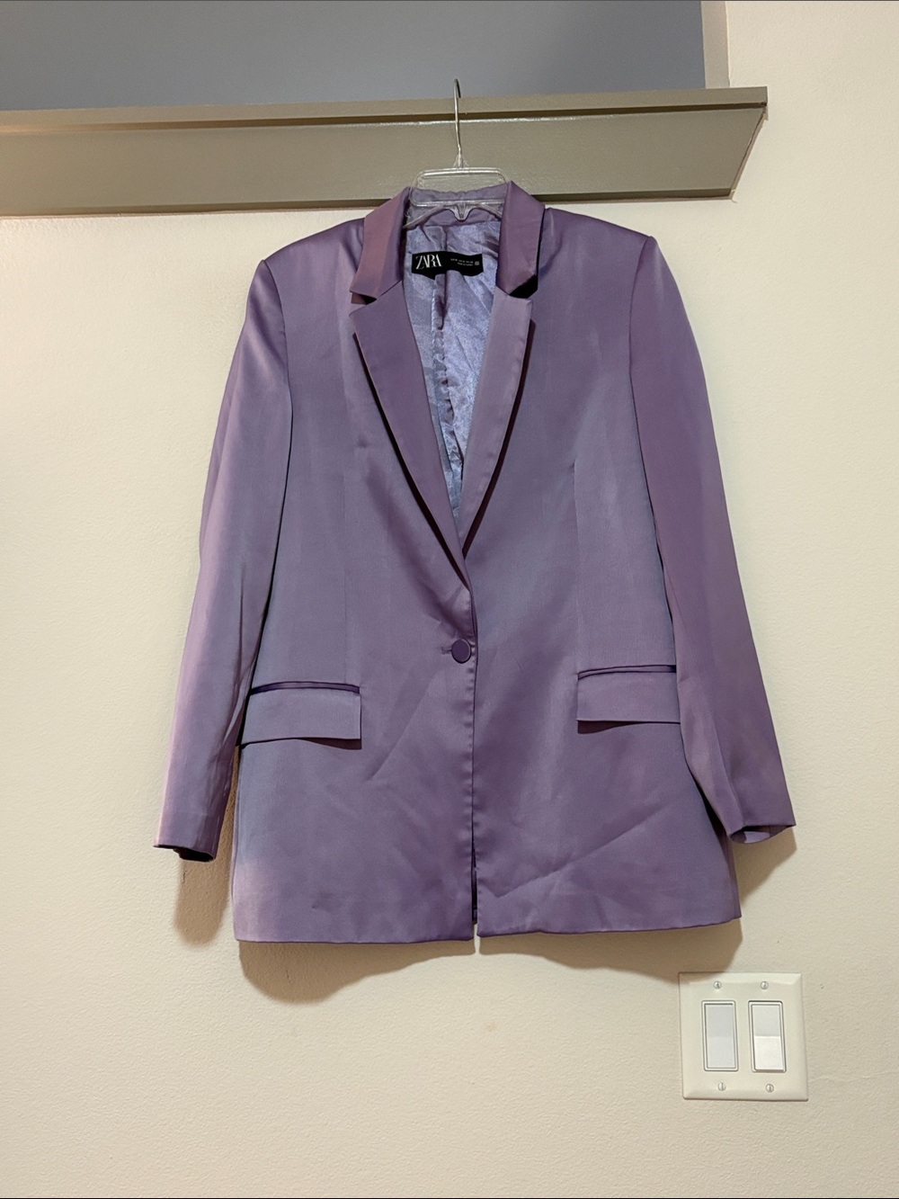 Zara Purple Satin Effect Blazer SZ M EUC - Picture 4 of 7